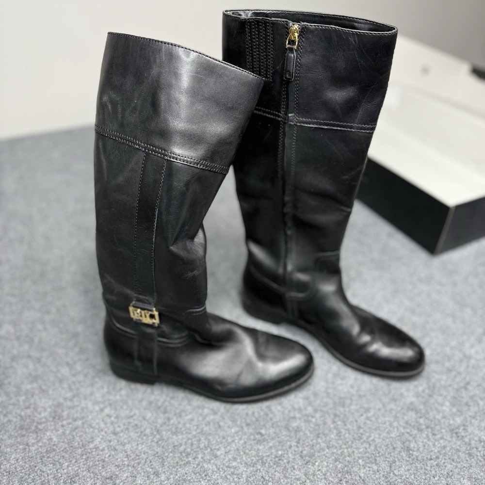 Ralph Lauren Woman's Berdie Black Leather Riding Boots - size 8.0 B